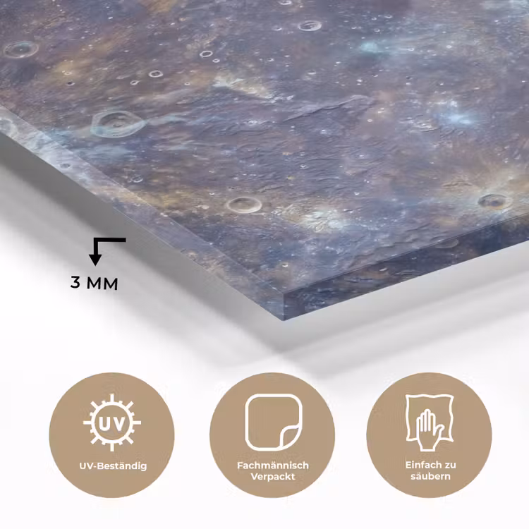 Glasbild - Planet – Krater – Weltraum - Planeet - Kraters - Ruimte plexiglas 5mm klein
