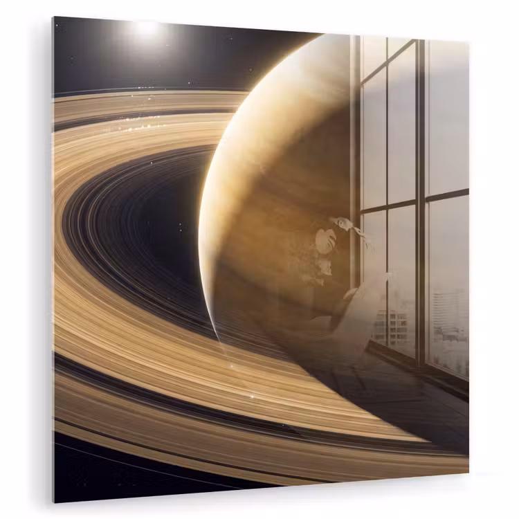 Glasbild - Planet – Ringe – Weltraum - Planeet - Ringen - Ruimte plexiglas 5mm klein