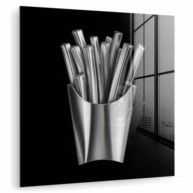 Frietjes - Futuristisch - Zilver plexiglas 5mm klein -zzzproduct_nieuw
