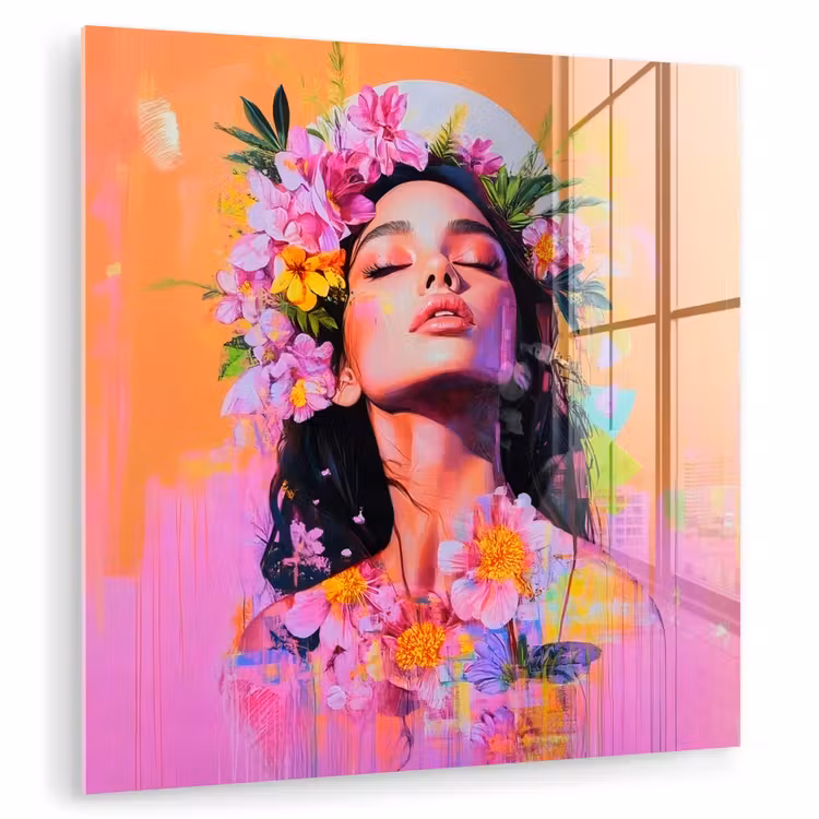 Portret - Bloemenkroon - Vrouw plexiglas 5mm klein -zzzproduct_nieuw