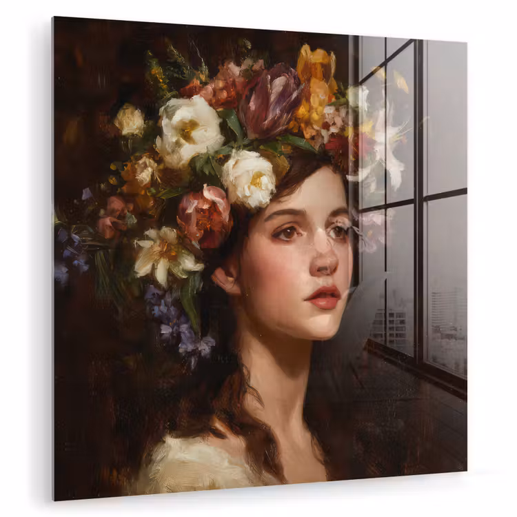 Portret - Vrouw - Bloemen plexiglas 5mm klein -zzzproduct_nieuw