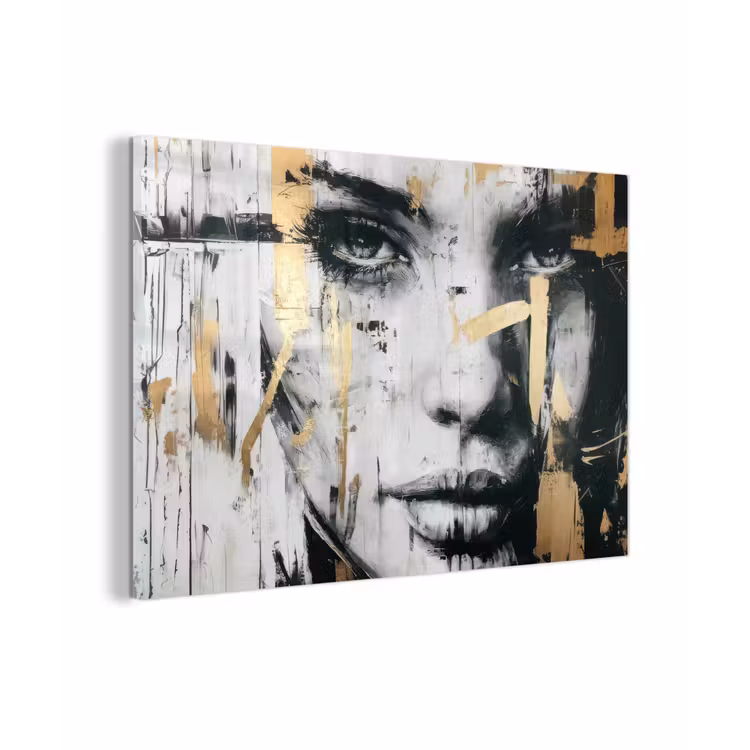 Portret - Vrouw - Penseelstreken - Goud plexiglas 5mm klein -zzzproduct_nieuw