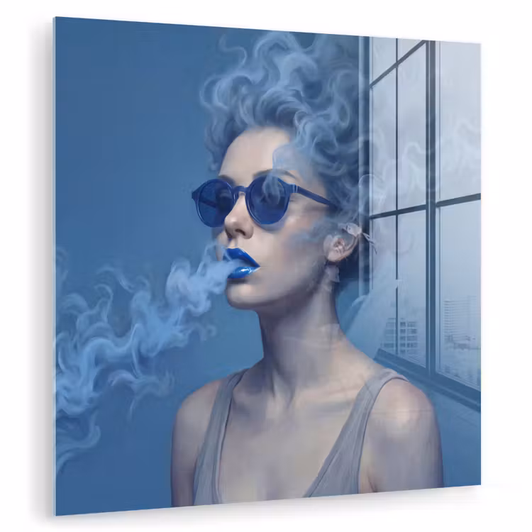 Portret - Zonnebril - Rook - Abstract - Blauw plexiglas 5mm klein -zzzproduct_nieuw