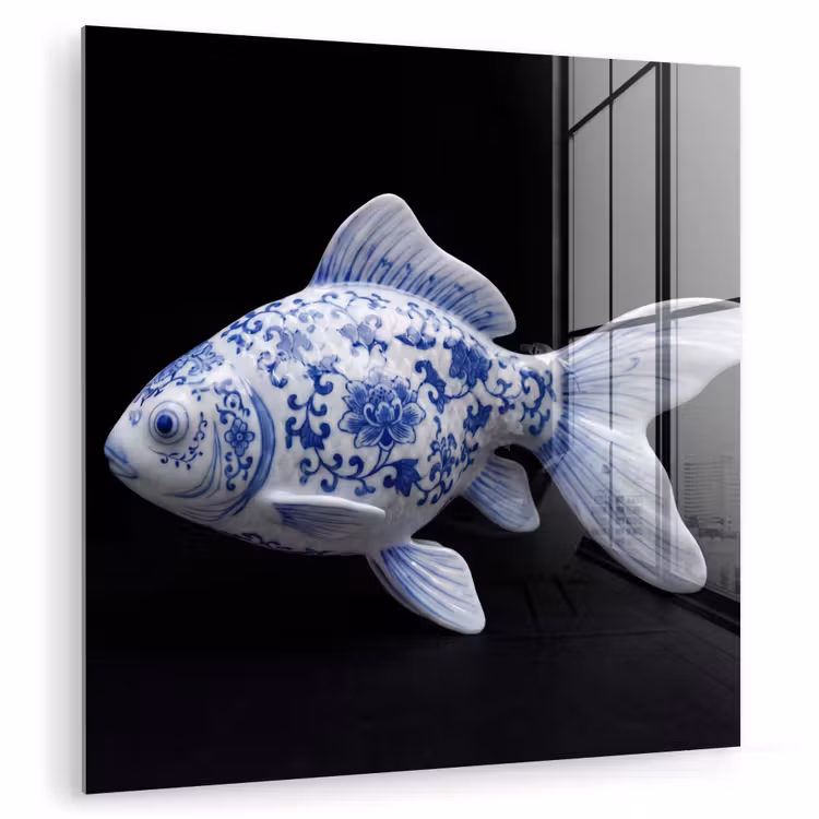 Porselein - Goudvis - Delfts - Blauw plexiglas 5mm klein -zzzproduct_nieuw