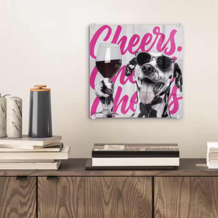 Cheers - Hond - Roze - Wijn plexiglas 5mm klein -sfeer1