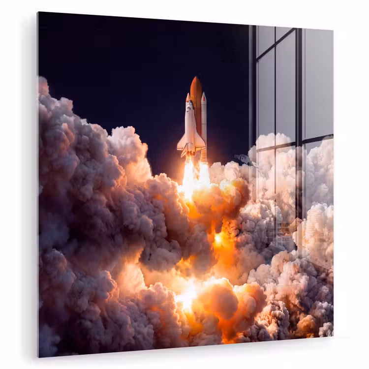 Glasbild - Raumfahrzeug – Start – Sterne - Ruimtevaartuig - Lancering - Sterren plexiglas 5mm klein