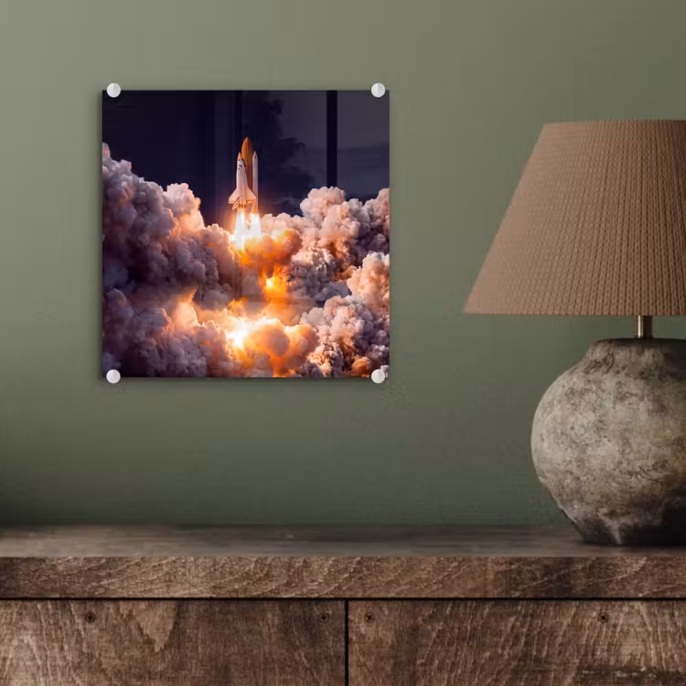 Glasbild - Raumfahrzeug – Start – Sterne - Ruimtevaartuig - Lancering - Sterren plexiglas 5mm klein