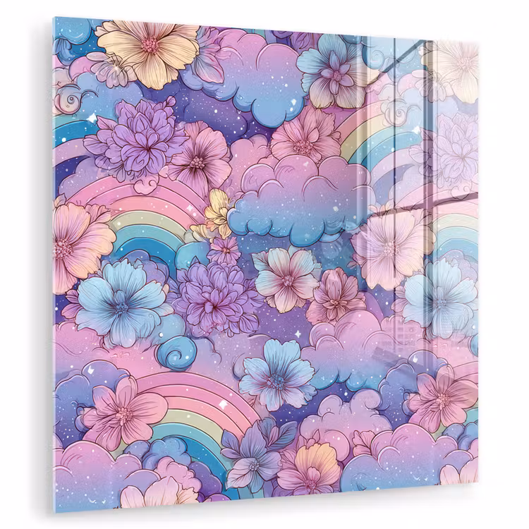 Regenbogen - Bloemen - Kleurrijk - Wolken plexiglas 5mm klein -zzzproduct_nieuw