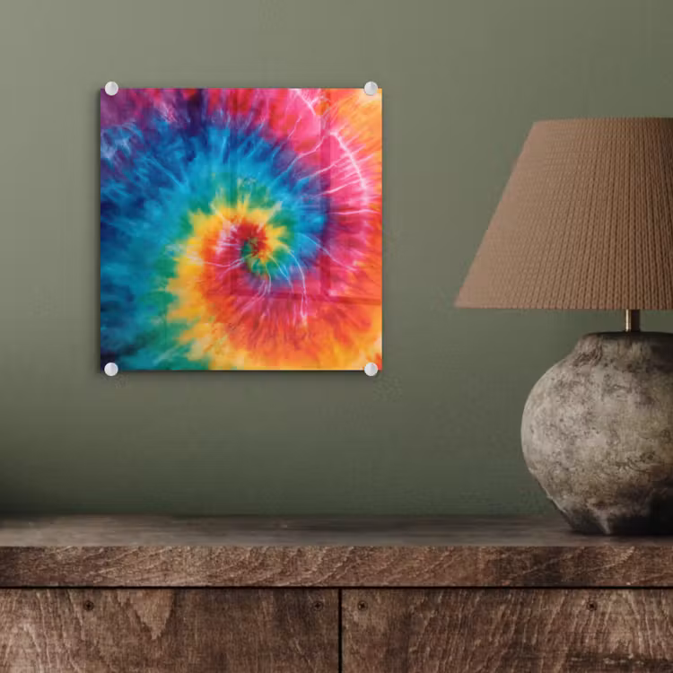 Regenboog - Tie dye - Kleurrijk - Blauw plexiglas 5mm klein -sfeer3