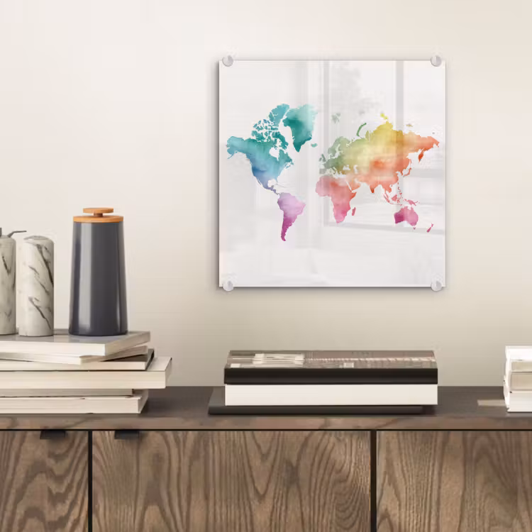 Regenboog - Wereldkaart - Overloop plexiglas 5mm klein -sfeer1