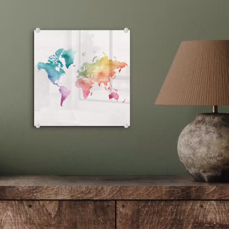 Regenboog - Wereldkaart - Overloop plexiglas 5mm klein -sfeer3