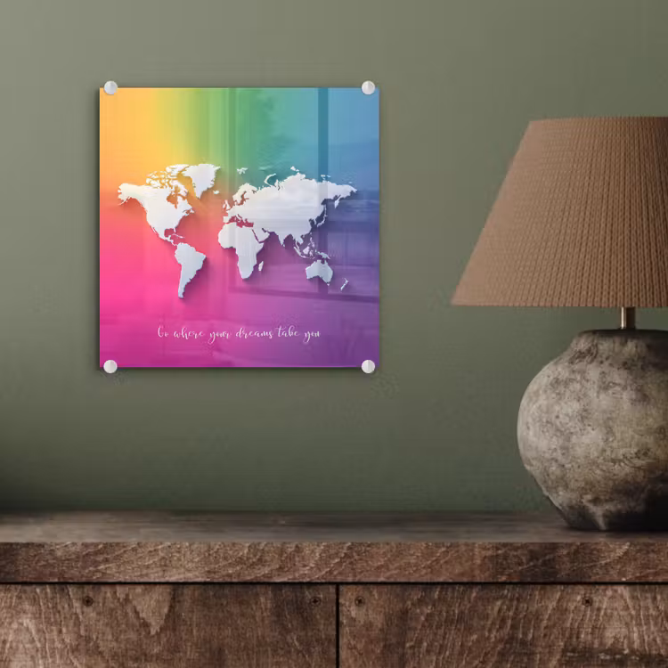 Regenboog - Quote - Wereldkaart - Dream plexiglas 5mm klein -sfeer3