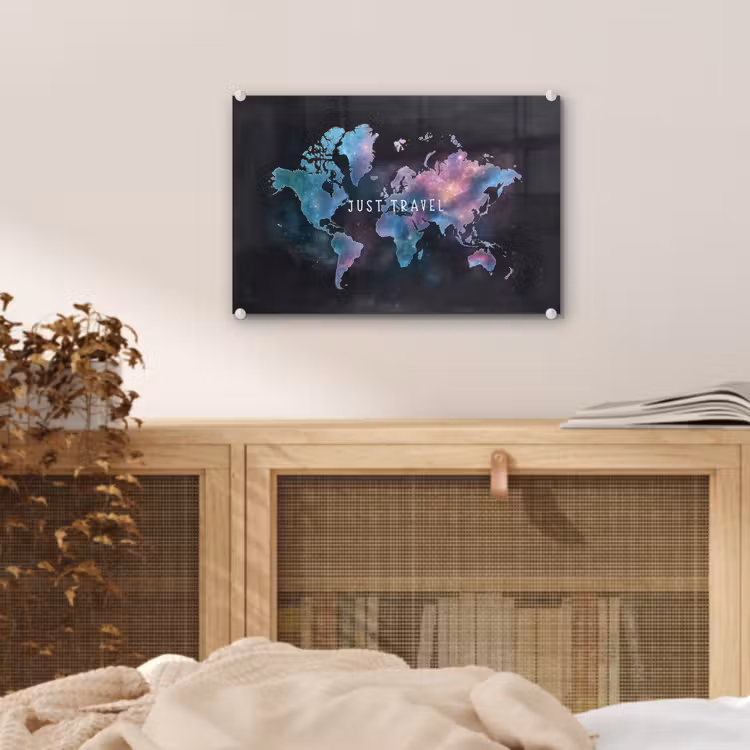 Travel - Sterrennevels - Wereldkaart - Krijtbord plexiglas 5mm klein -sfeer3