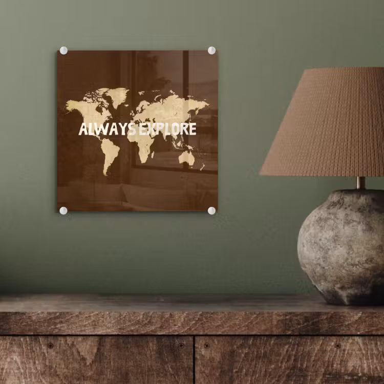 Reizen - Wereldkaart - Bruin plexiglas 5mm klein -sfeer3