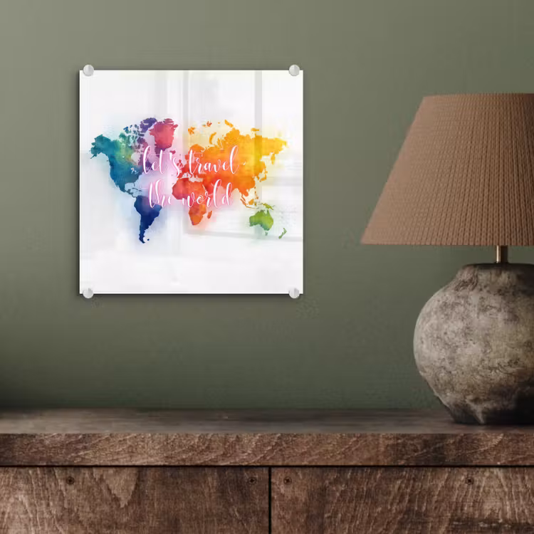 Travel - Quote - Regenboog - Wereldkaart plexiglas 5mm klein -sfeer3
