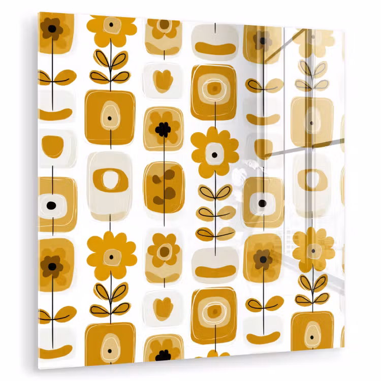 Retro - Abstract - Bloemen - Okergeel plexiglas 5mm klein 11 -zzzproduct_nieuw