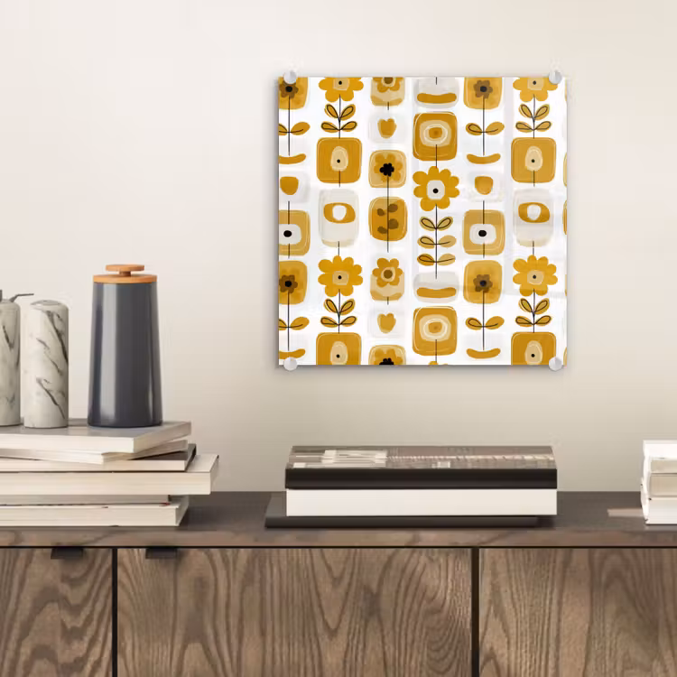 Retro - Abstract - Bloemen - Okergeel plexiglas 5mm klein 11 -sfeer1