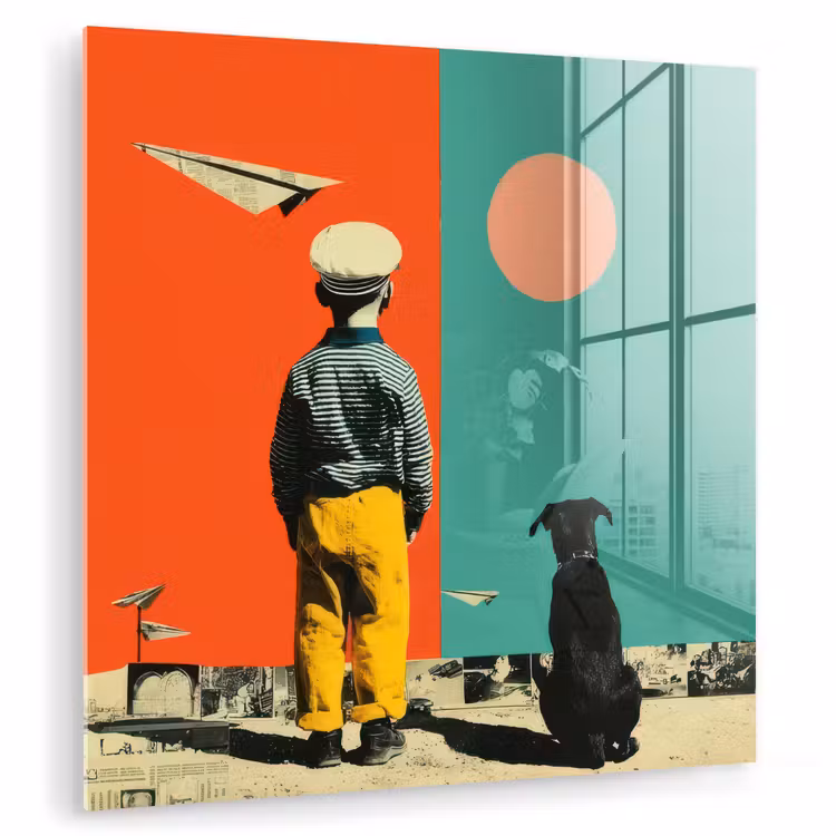 Retro - Jongen - Hond - Rood - Groen plexiglas 5mm klein -zzzproduct_nieuw