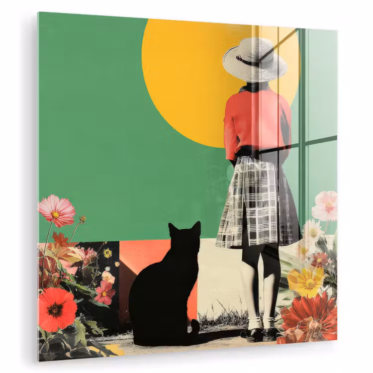 Retro - Meisje - Kat - Zon plexiglas 5mm klein -zzzproduct_nieuw