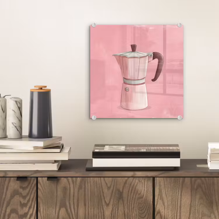 Roze - Mokkapot - Illustratie - Koffie plexiglas 5mm klein -sfeer1