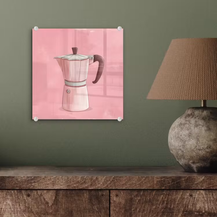 Roze - Mokkapot - Illustratie - Koffie plexiglas 5mm klein -sfeer3