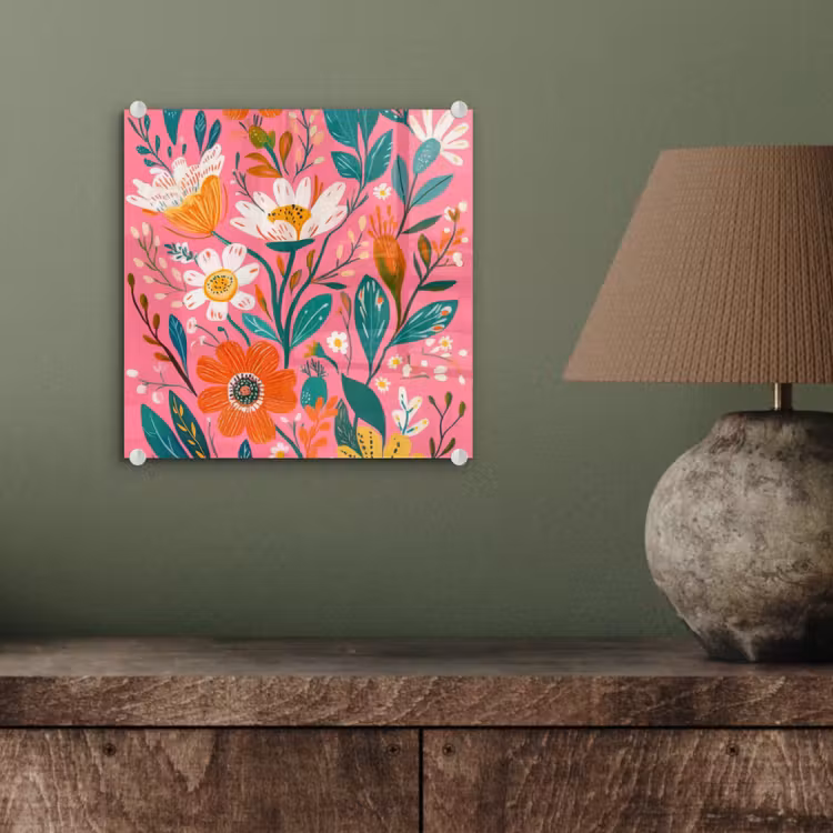 Roze - Bloemen - Wit - Oranje plexiglas 5mm klein -sfeer3
