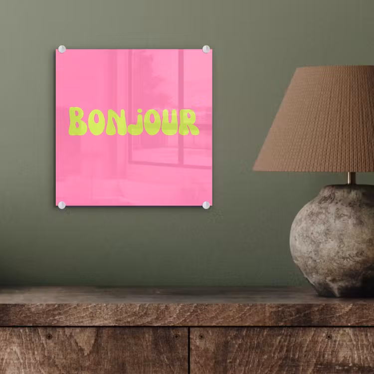 Roze - Groene bonjour - Organisch plexiglas 5mm klein -sfeer3