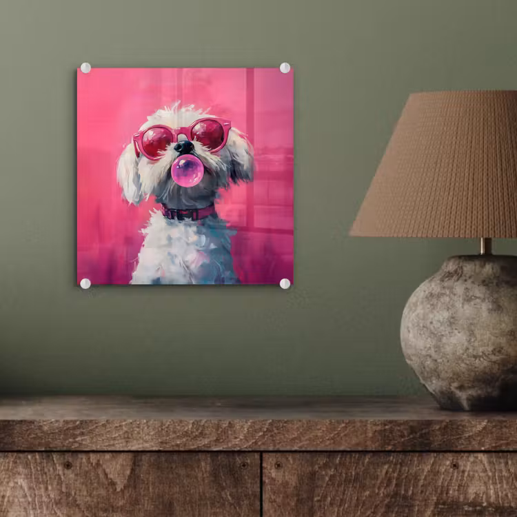 Pink - Hond - Bubbel plexiglas 5mm klein -sfeer3