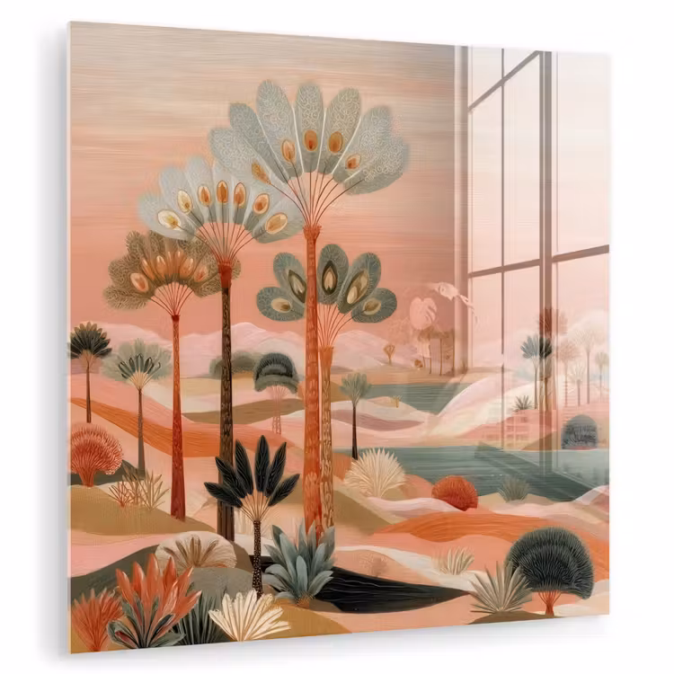 Roze landschap - Palmen - Water plexiglas 5mm klein -zzzproduct_nieuw