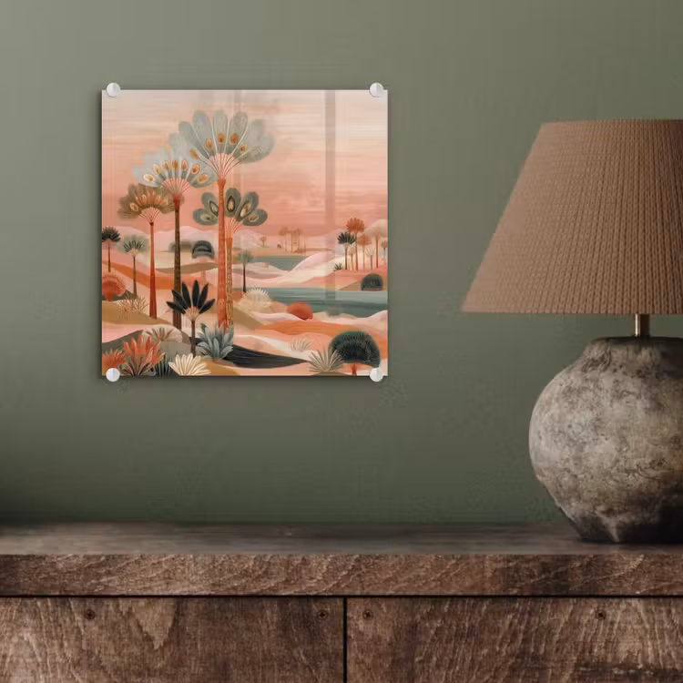 Roze landschap - Palmen - Water plexiglas 5mm klein -sfeer3
