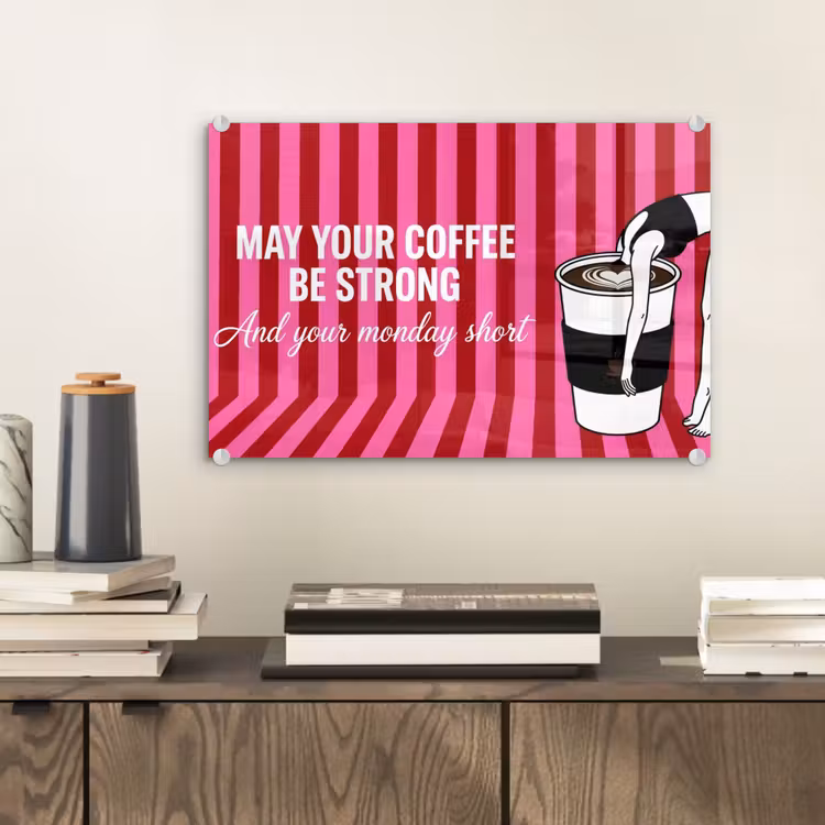Roze - Strepen - Koffie - Maandag plexiglas 5mm klein -sfeer1