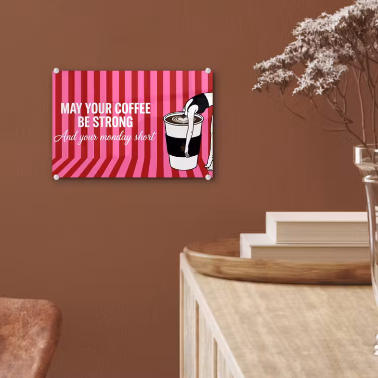Roze - Strepen - Koffie - Maandag plexiglas 5mm klein -sfeer5