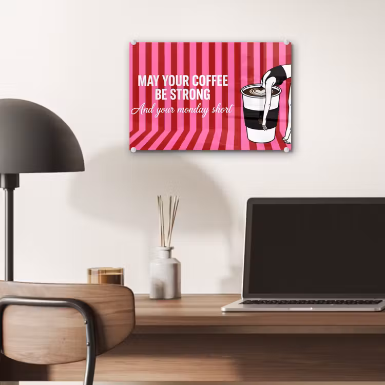 Roze - Strepen - Koffie - Maandag plexiglas 5mm klein -sfeer6