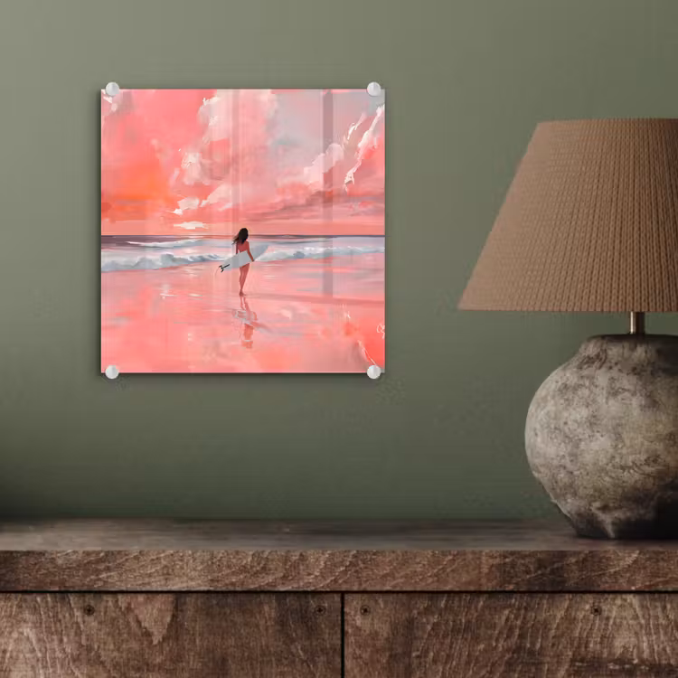 Roze - Surfen - Zee plexiglas 5mm klein -sfeer3