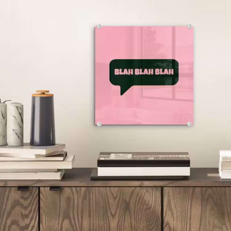 Roze - Tekstwolk - Groen - BLAH BLAH BLAH plexiglas 5mm klein -sfeer1
