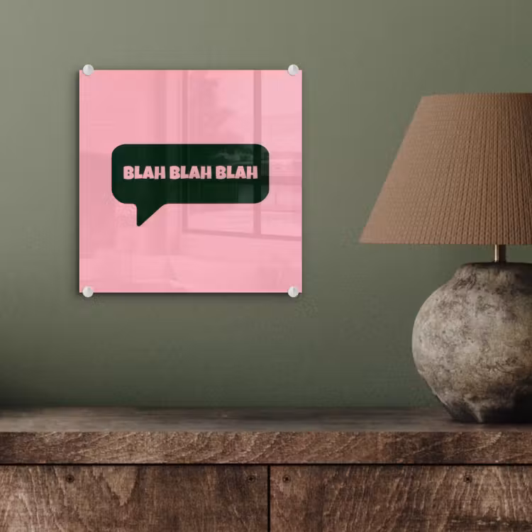 Roze - Tekstwolk - Groen - BLAH BLAH BLAH plexiglas 5mm klein -sfeer3