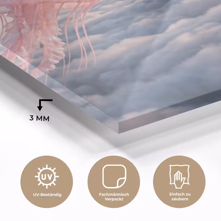 Glasbild - Rosa Tier – Wolken - Roze dier - Wolken plexiglas 5mm klein