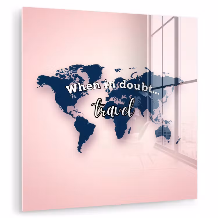 Roze - Quote - Wereldkaart - Travel plexiglas 5mm klein -zzzproduct_nieuw