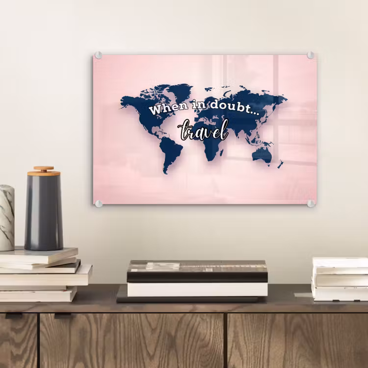 Roze - Quote - Wereldkaart - Travel plexiglas 5mm klein -sfeer1