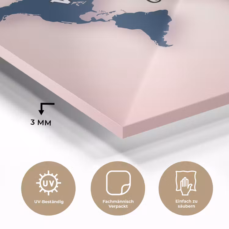 Roze - Quote - Wereldkaart - Travel plexiglas 5mm klein -wsfeer2_DE