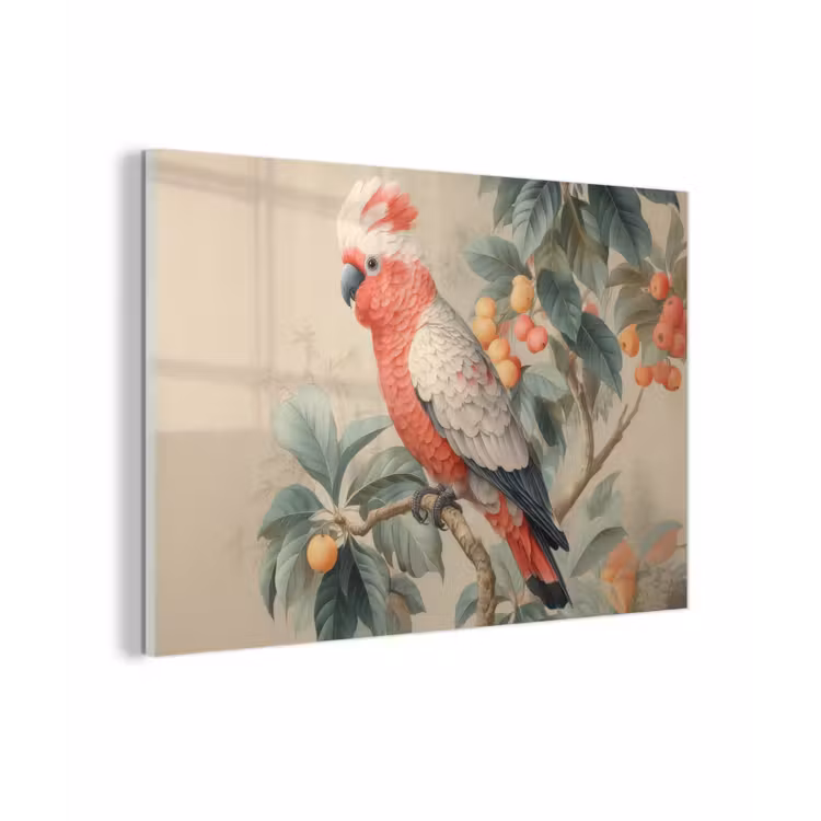 Roze kuifkaketoe - Tak met vruchten - Bladeren plexiglas 5mm klein -zzzproduct_nieuw