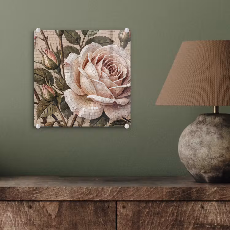 Roos - Mozaïek - Bloemen - Klassiek - Beige plexiglas 5mm klein -sfeer3