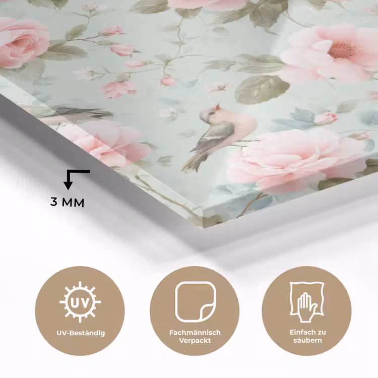 Rozen - Vogels - Pastel - Kleurrijk plexiglas 5mm klein 11 -wsfeer2_DE