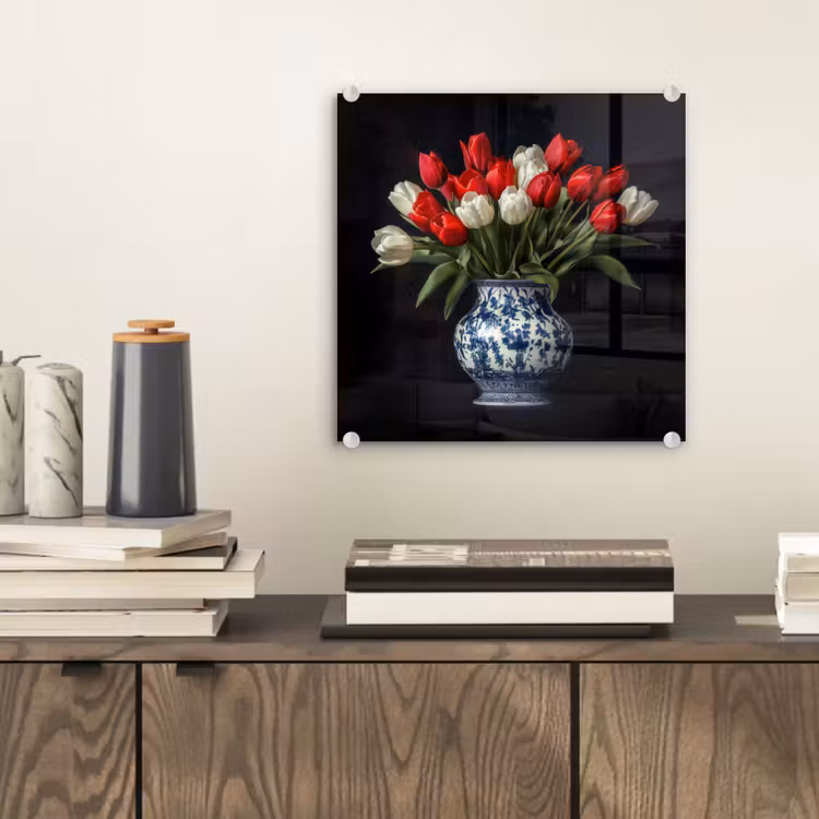 Rode - Bloemen - Tulpen - Vaas plexiglas 5mm klein -sfeer1
