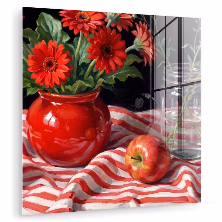 Glasbild - Rote Blumen – Vase - Rode bloemen - Vaas plexiglas 5mm klein