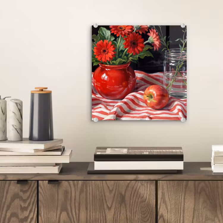 Glasbild - Rote Blumen – Vase - Rode bloemen - Vaas plexiglas 5mm klein