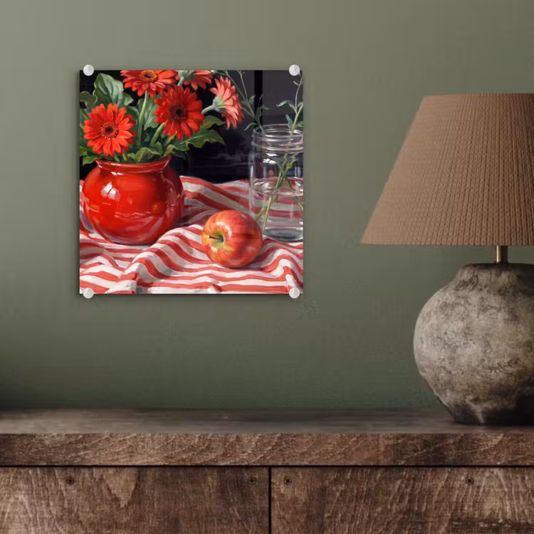 Glasbild - Rote Blumen – Vase - Rode bloemen - Vaas plexiglas 5mm klein