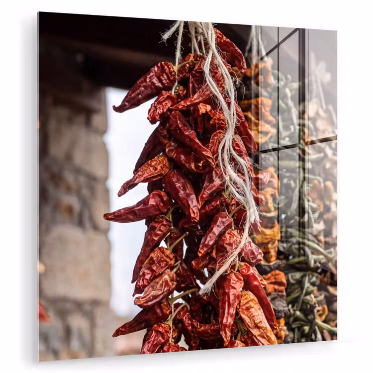 Glasbild - Rote Chilischoten – Essen - Rode pepers - Eten plexiglas 5mm klein