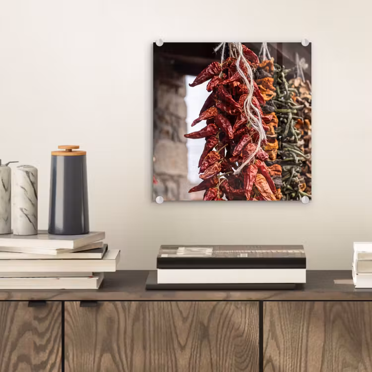 Glasbild - Rote Chilischoten – Essen - Rode pepers - Eten plexiglas 5mm klein