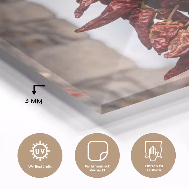 Glasbild - Rote Chilischoten – Essen - Rode pepers - Eten plexiglas 5mm klein